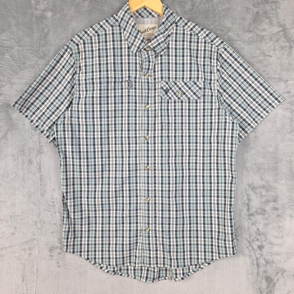 Duck Camp Shirt Mens Large Western Button Plaid Fishing Hunting Outdoors Vented